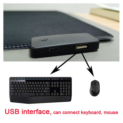 A Valga RGB Mouse Pad with Cable is displayed, showcasing its connectivity to a keyboard and mouse through USB and USB-C ports. The text at the bottom reads, "USB interface, can connect keyboard, mouse." The background includes the RGB Mouse Pad and various other desk items.