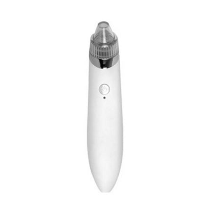 A white, handheld 4-in-1 Multifunctional Beauty Pore Vacuum by Valga features a cylindrical shape and a clear suction nozzle at the top. Designed for deep facial cleansing and effective blackhead removal, it includes a single button in the center for operation and is accented by a silver metallic touch near the nozzle.