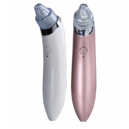 Two handheld pore vacuum devices with transparent suction tips, perfect for deep facial cleansing. One is white, and the other is pink, each featuring a single round power button. These Valga 4-in-1 Multifunctional Beauty Pore Vacuums are designed to assist with blackhead removal and impurities, ensuring clearer skin.