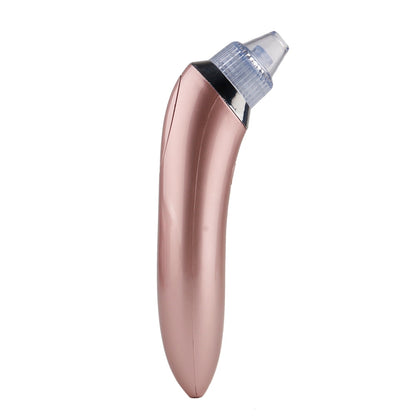 A sleek, rose gold-colored blackhead remover tool with a clear suction nozzle at the top, designed for deep facial cleansing. The Valga 4-in-1 Multifunctional Beauty Pore Vacuum is ergonomically shaped for easy handling and operation.